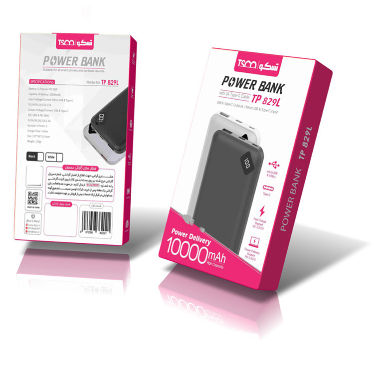 پاور بانک تسکو مدل TP 829L فست شارژ با ظرفیت 10000 میلی آمپر ساعت