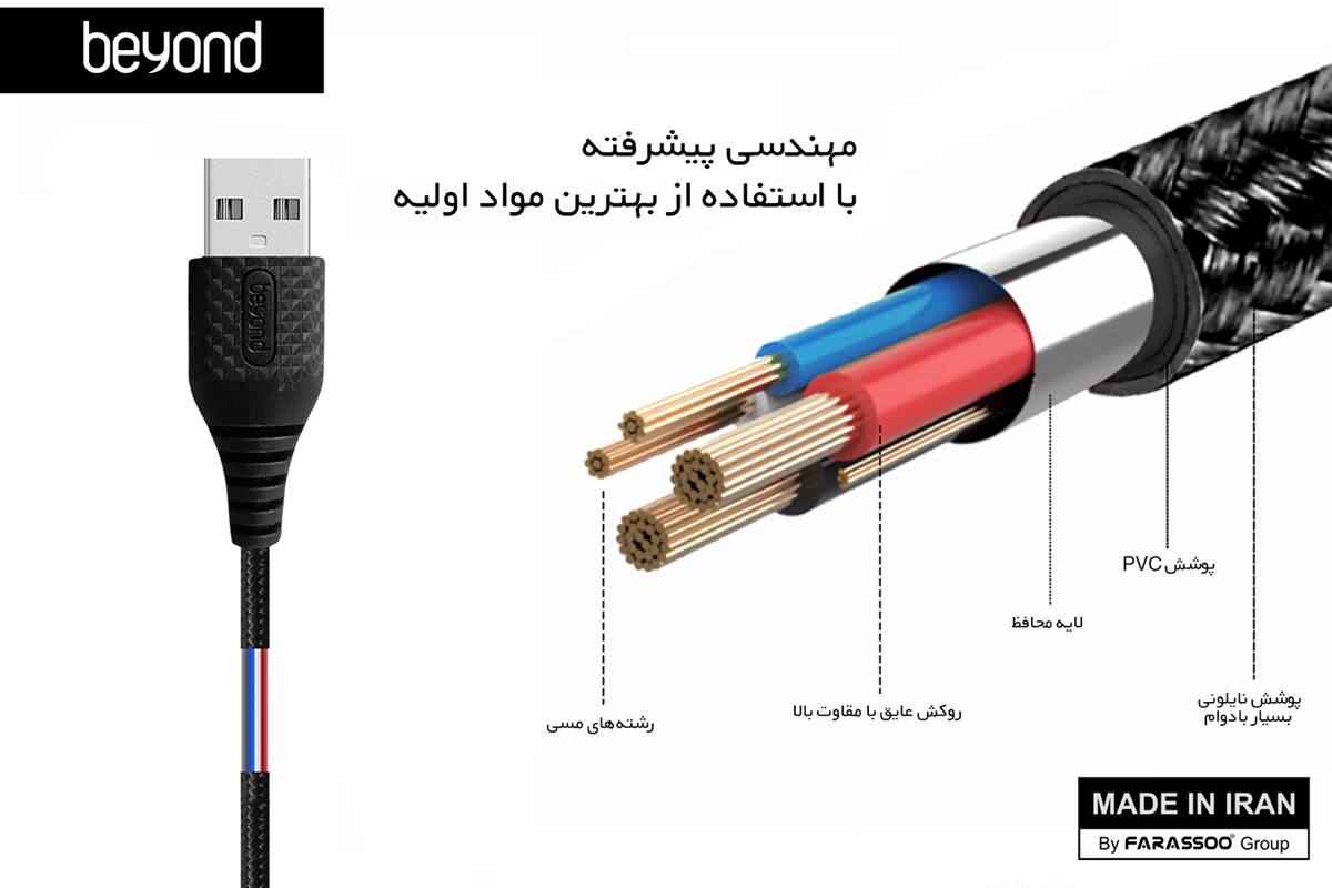 کابل شارژ آیفون لایتنینگ به یو اس بی بیاند BA-315 گارانتی 18 ماهه شرکتی 2 متری