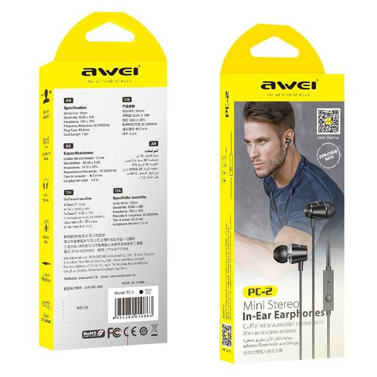 هدفون سیمی اورجینال Awei PC-2