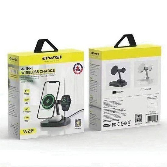 استند و شارژر وایرلس 15 وات اوی مدل Awei W22 4 in 1