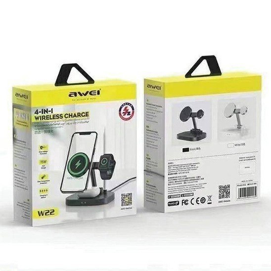 استند و شارژر وایرلس 15 وات اوی مدل Awei W22 4 in 1